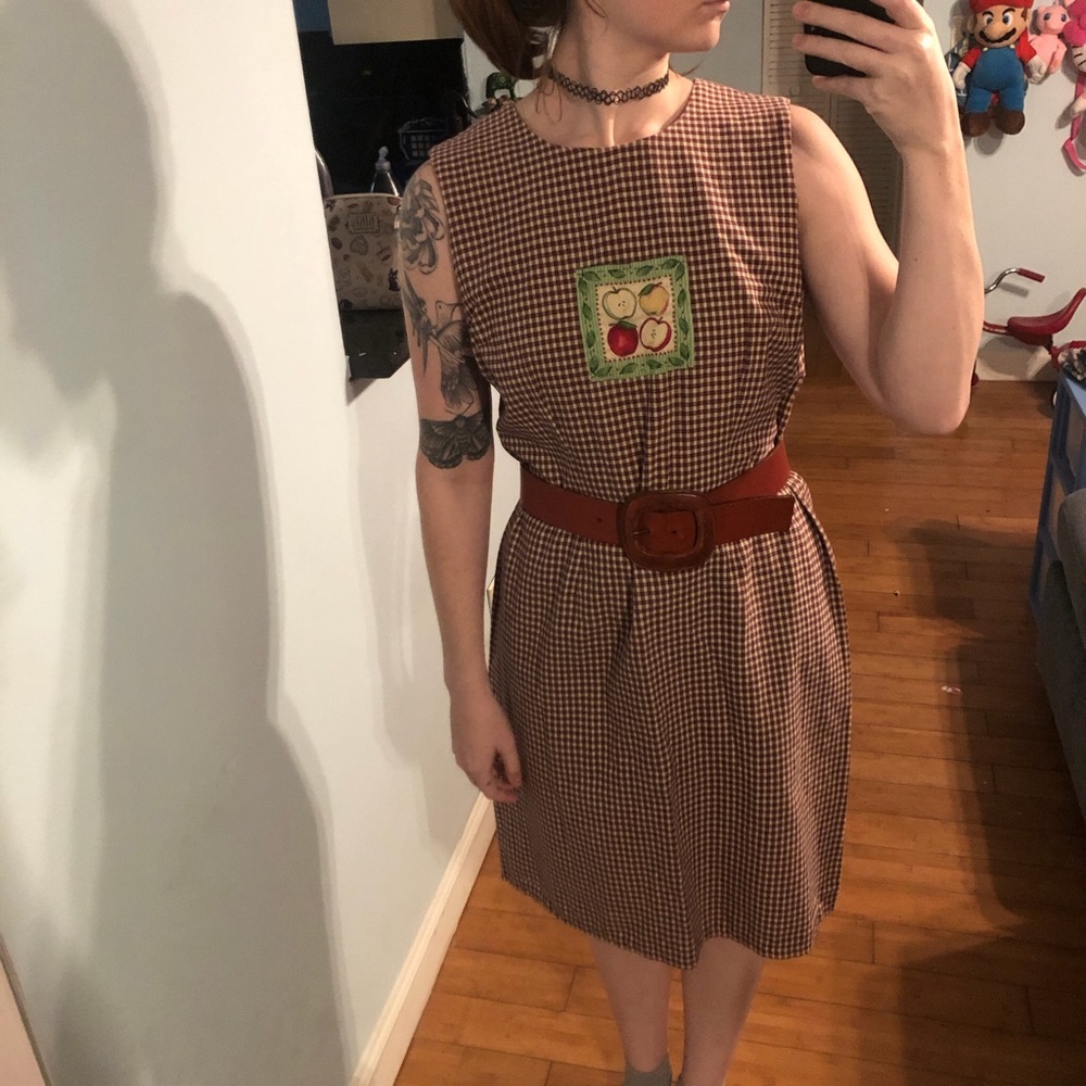 Sag harbor plaid with apple patch midi bodycon cotton dress